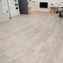 Luxury Vinyl Tile in Vintage Maple Finish with Light Grey Grout
